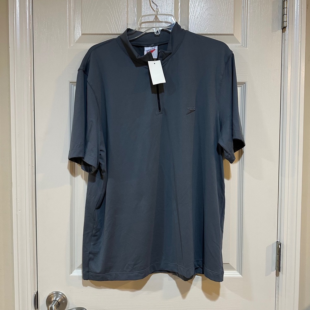 Speedo Mens Quarter Zip Short Sleeve Swim Shirt Rash Guard Gray Large 828121